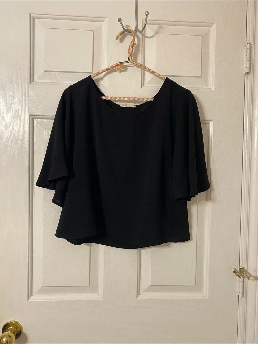 eesome Black Flutter Sleeve Blouse